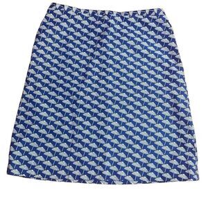 Boden British PRINTED COTTON A-LINE SKIRT w pockets Klein Blue Parasol US 8